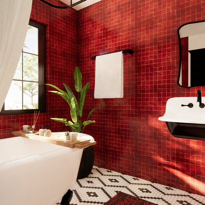 Paprika Red Zellige Tile - 2x2 Mosaic