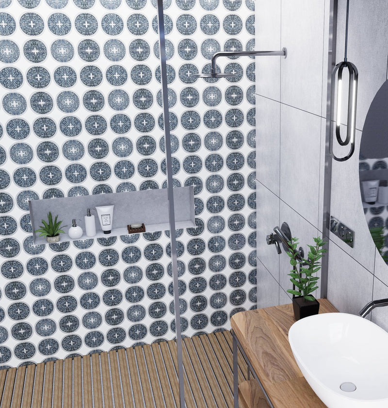 Centro Mother of Pearl Terrazzo Cement Tile - LiLi Tile bathroom