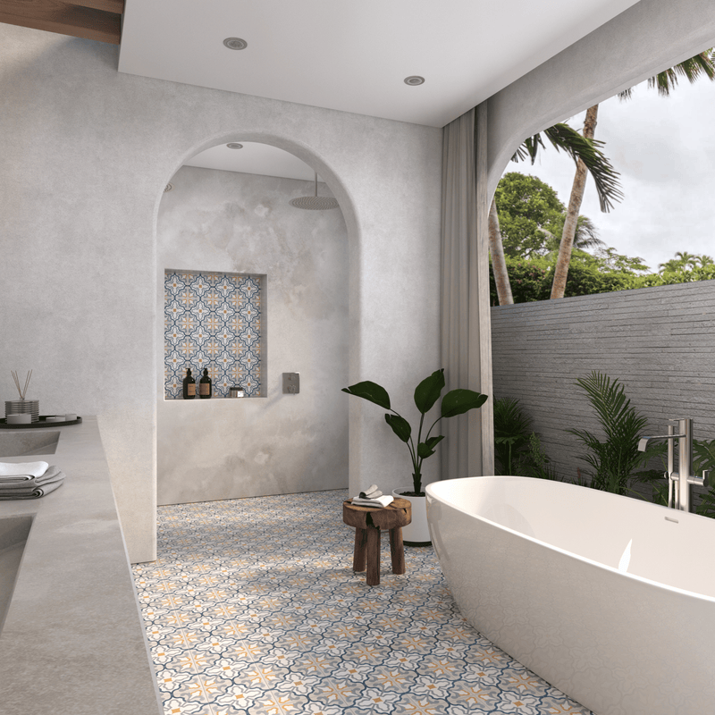 Florence Tile: 8” x 8” - LiLi Tile bathroom